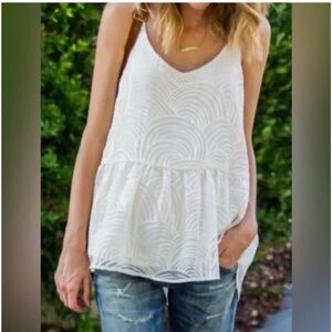 HD in Paris Anthropologie Laleh Textured Layered Camo Tank Ivory Size Me…